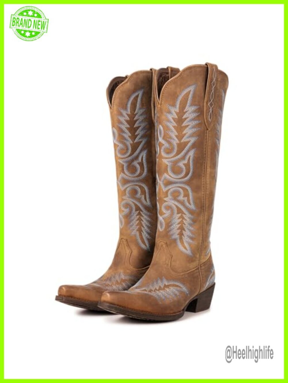 Palitutu Women's Knee-High Western Cowboy Boots Leather Pointed Toe